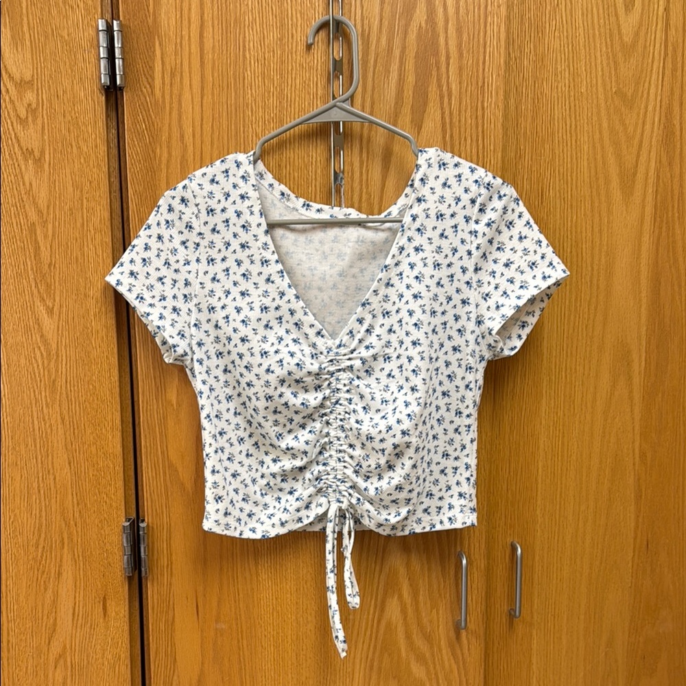 Floral Print White and Blue Women's Top
